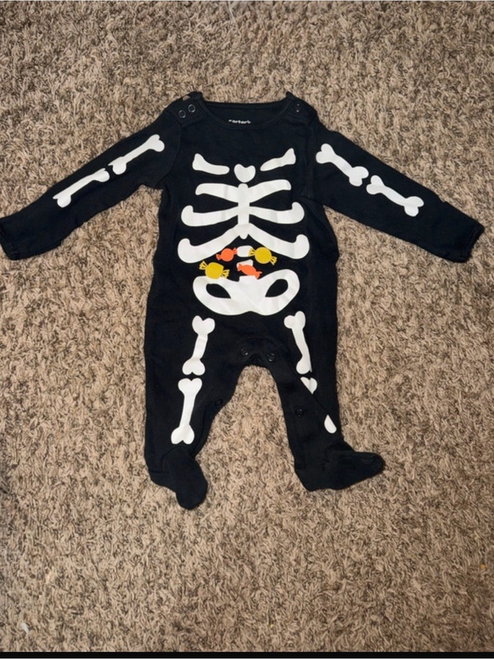 Carter's Black Skeleton Footed One-Piece with Candy Graphic